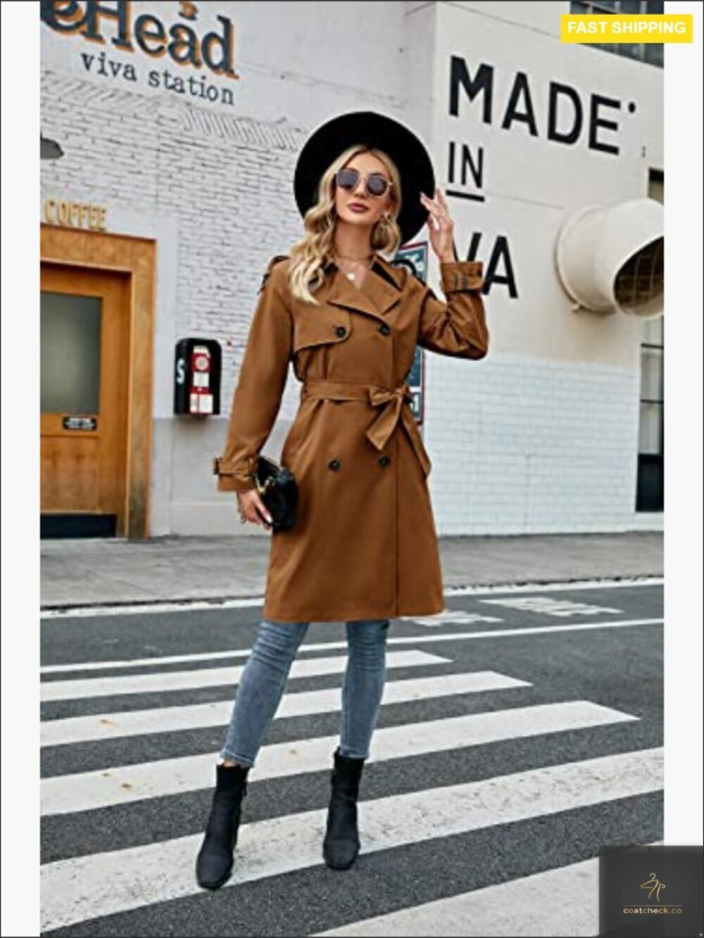 Classic Slim Fit Trench Coat Elegant Windproof Double Breasted Belted Overcoat - Picture 5 of 7